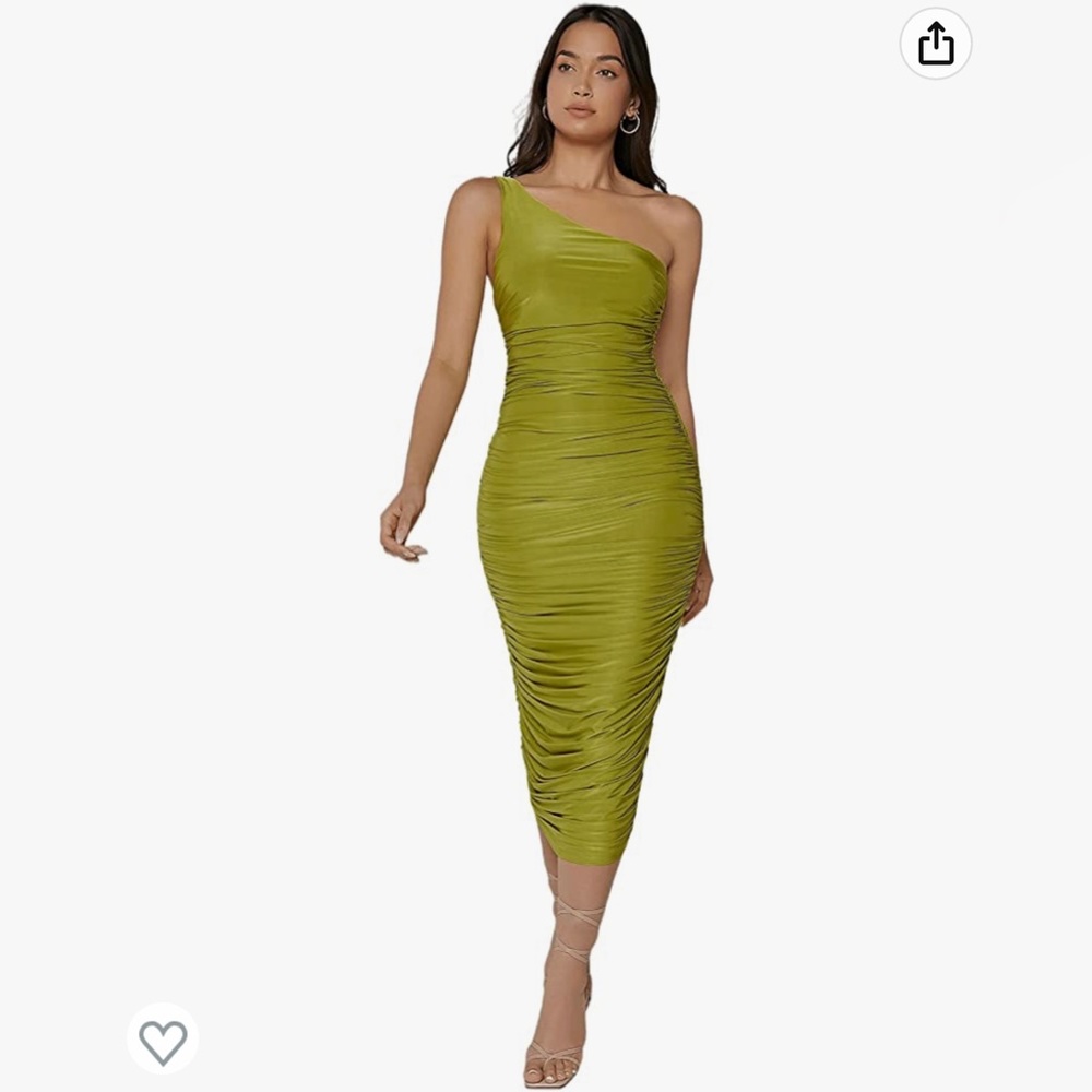 One Shoulder Ruched Bodycon Midi Dress